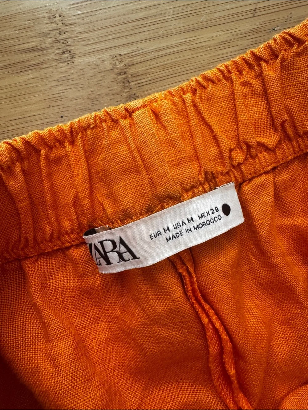 ZARA 100% linen extra Wide-Leg Pants in Vibrant Orange
